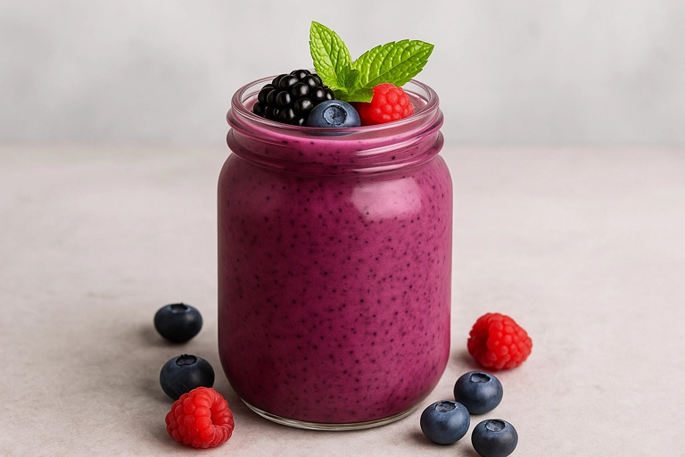 Raspberry Blueberry Smoothie in Jar