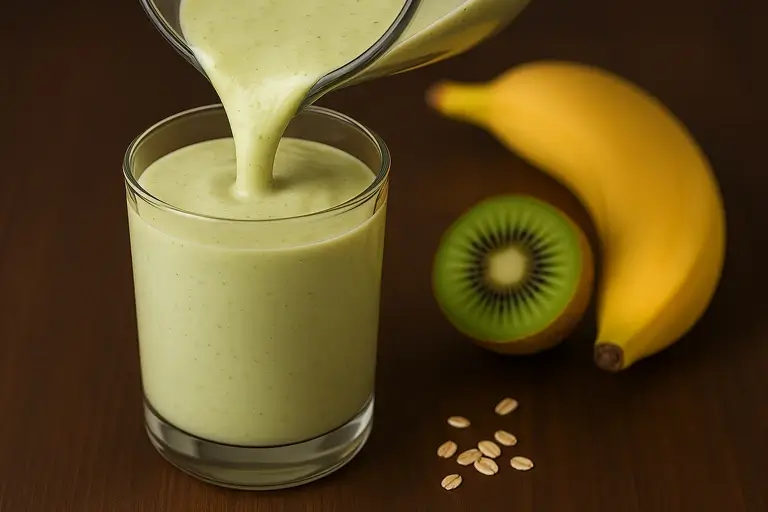 Glass of healthy kiwi banana smoothie