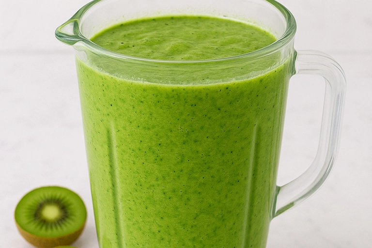 green kiwi smoothie in a blender