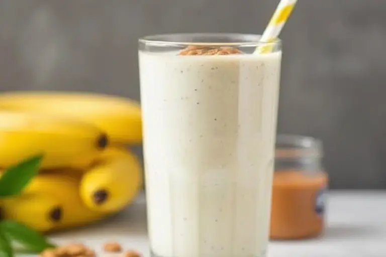 Freshly blended banana smoothie served with a straw