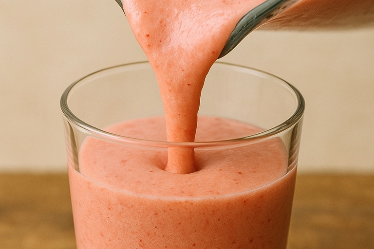 Smoothie being poured into glass