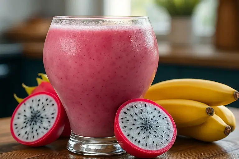Dragon fruit smoothie ready to sip