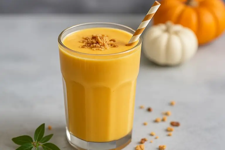 Final smoothie garnished with cinnamon and a straw