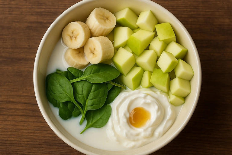Ingredients inside a bowl for blending