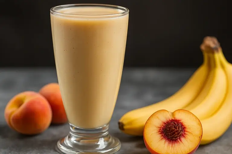 Peach smoothie in a clear glass