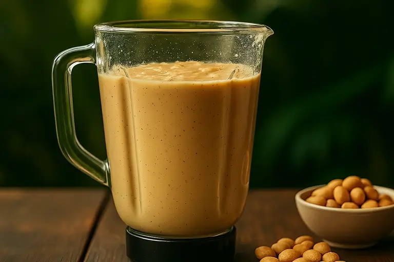 Peanut-butter-protein-Smoothie-inside-a-blender