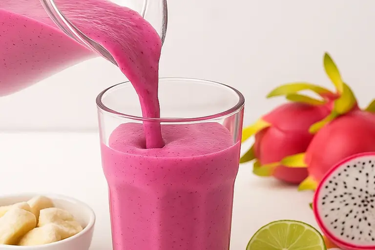 Pouring smoothie into a glass