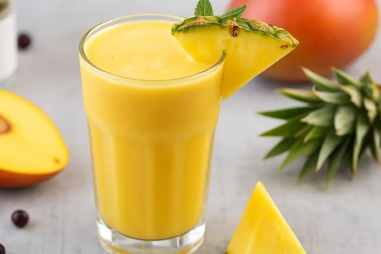 Served mango pineapple smoothie
