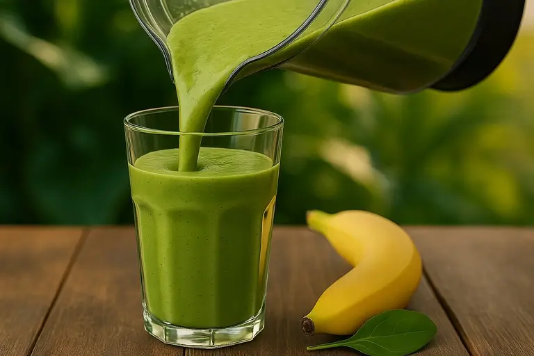 Smoothie being poured into a glass