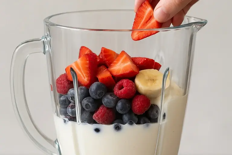 Berries and banana in a blender