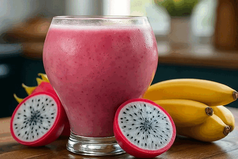 bright pink dragon fruit smoothie recipe
