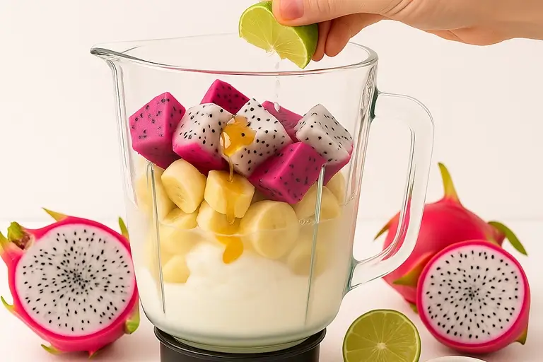 dragon fruit smoothie ingredient in a high-speed blender