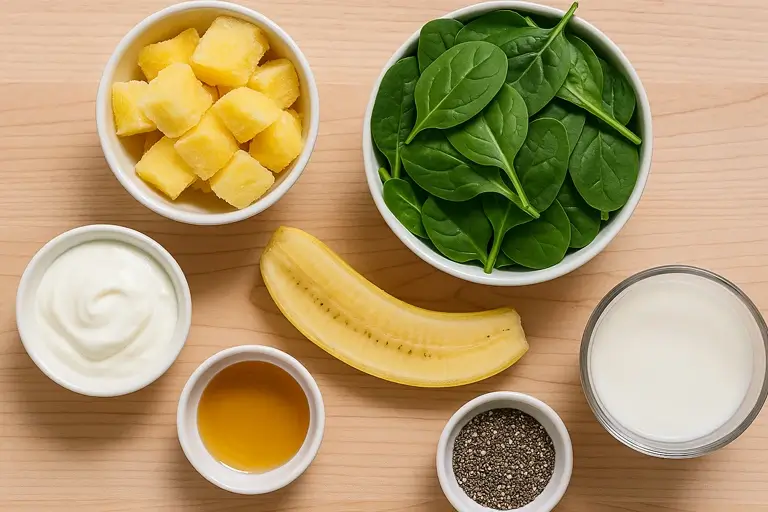 ingredients for pineapple spinach smoothie