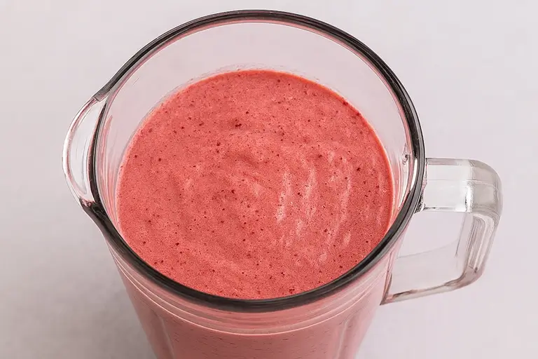 Cheery smoothie in the blending jar