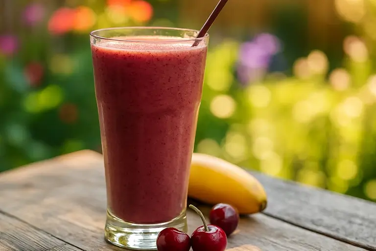 Fresh cherry smoothie ready to sip