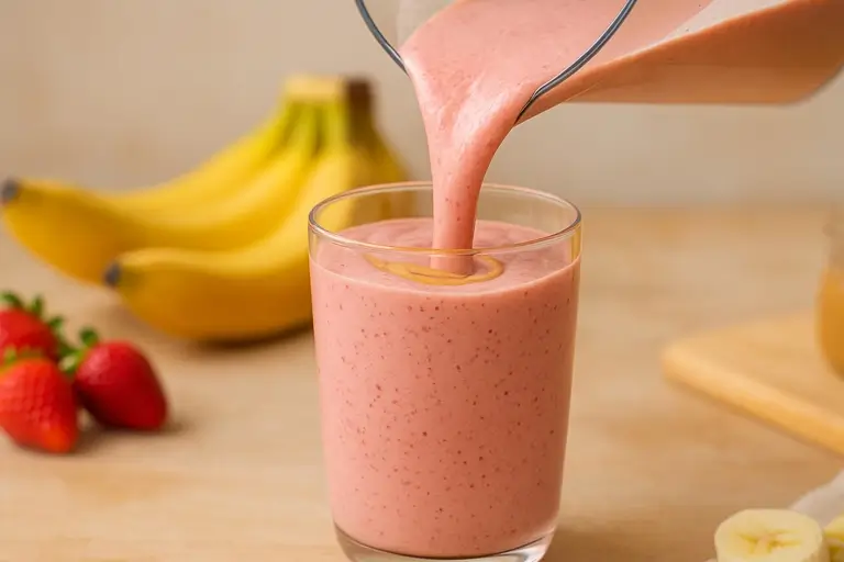 Strawberry-Peanut-Butter-Smoothie-pouring 