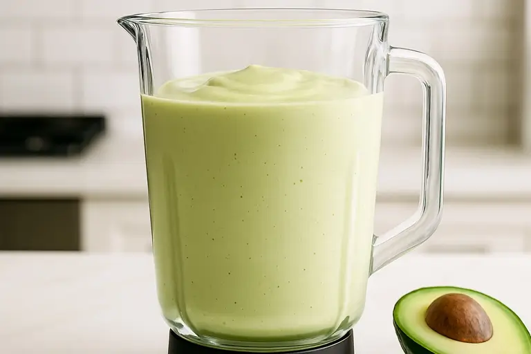 Banana avocado smoothie ingredients blending in blender