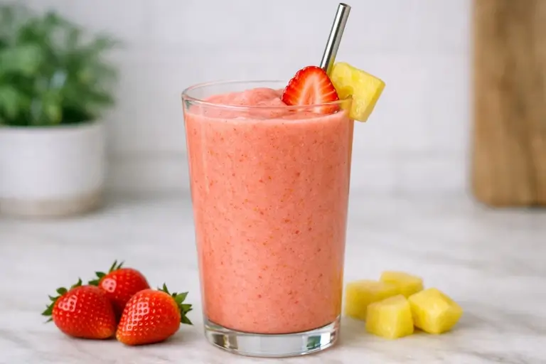 Finished strawberry pineapple smoothie ready to drink