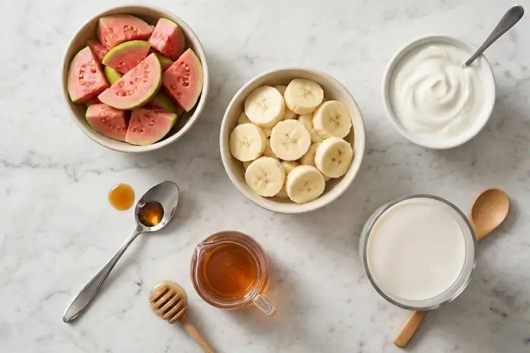 Ingredients-guava-banana-milk-honey-and-ice